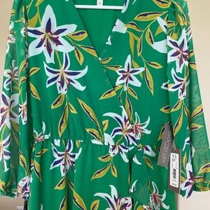 New with tags!  Stunning Eva Mendes green floral dress. Medium size.